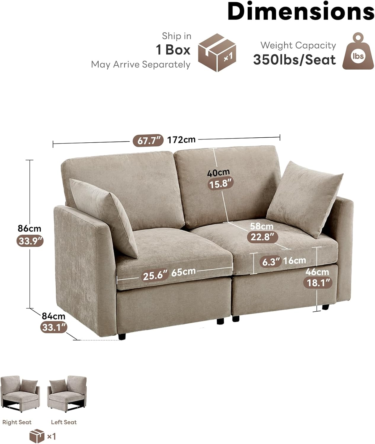 Tbfit 59" Loveseat Sofa, Chenille Small Sofa Couch, Love Seat with 2 Pillows for Small Space