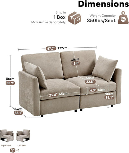 Tbfit 59" Loveseat Sofa, Chenille Small Sofa Couch, Love Seat with 2 Pillows for Small Space