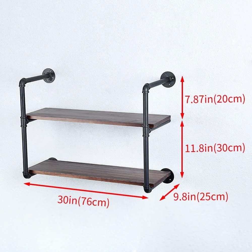 Industrial Pipe Shelving Wall Mounted,30in Rustic Metal Floating Shelves,Steampunk Real Wood Book