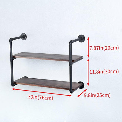 Industrial Pipe Shelving Wall Mounted,30in Rustic Metal Floating Shelves,Steampunk Real Wood Book