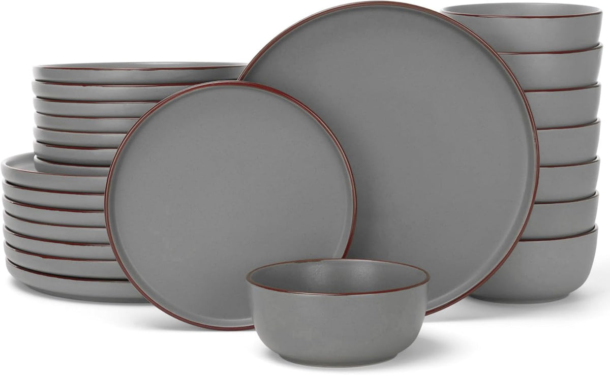 Famiware Mercury 24 Pieces Dinnerware Sets, Plates and Bowls Sets for 8, Microwave and Dishwasher
