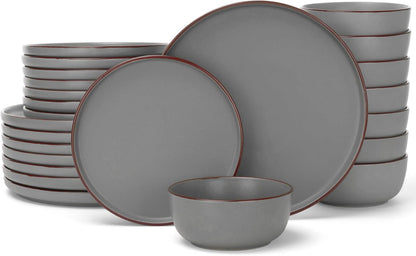 Famiware Mercury 24 Pieces Dinnerware Sets, Plates and Bowls Sets for 8, Microwave and Dishwasher