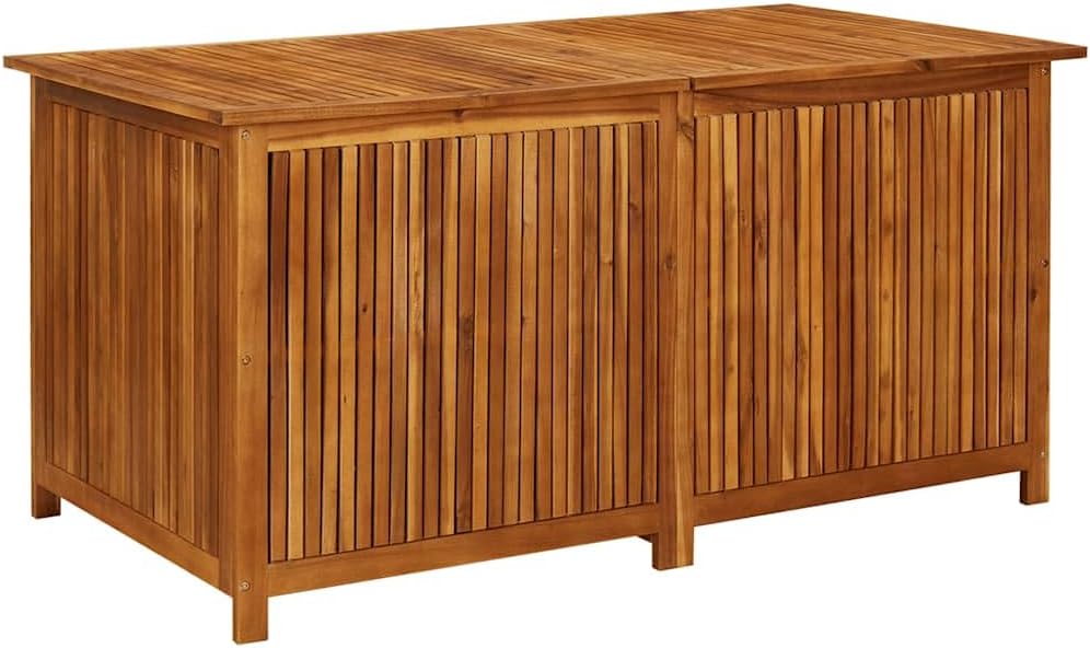 vidaXL Wooden Outdoor Storage Box with Gas-Lift Lid – Patio Deck Chest with Zippered Waterproof Bag