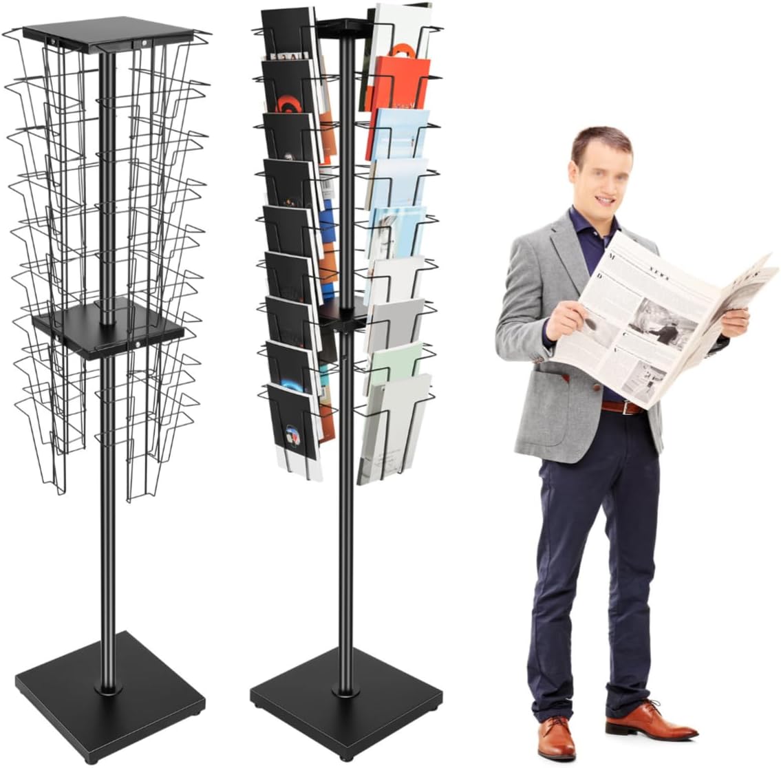 Cashewnuts 36 Pockets Rotating Magazine Rack Floor Standing 360 Degrees Rotating Brochure Display