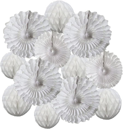 12pcs White Honeycomb Balls Tissue Paper Fans Party Honeycomb Ball Fans wall Decorations Tissue Pom