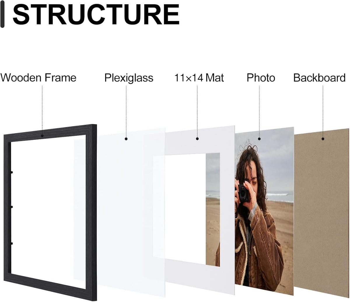 Vittanly 12x16 Picture Frames Set of 9, Shatter Resistant Plexiglass, Display 11x14 Pictures with