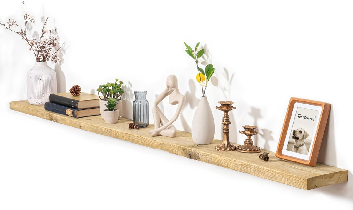 Fun Memories Floating Shelves for Wall Decor, 72"x8" Rustic Reclaimed Wood Shelves, Heavy-Duty Wall