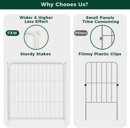 FXW Decorative Garden Fence for Yard, 24in(H) x 90ft(L) 48 Panels Heavy Duty No Dig Metal Fencing
