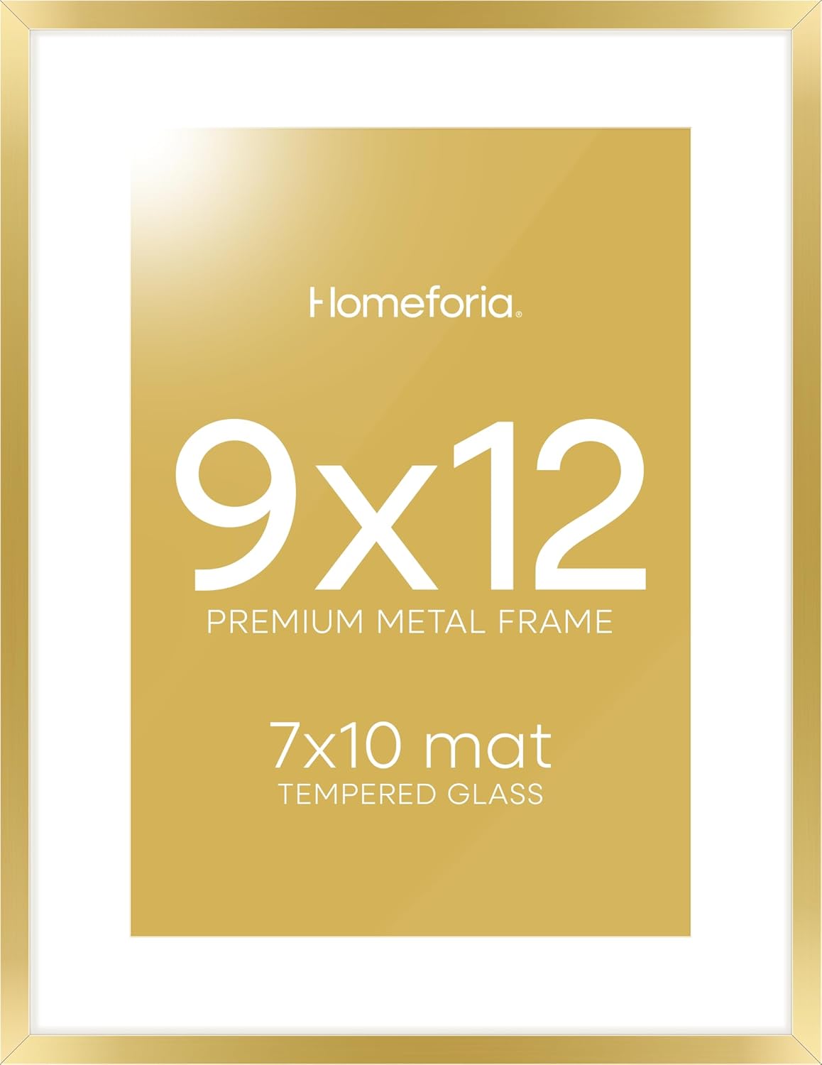 Homeforia 9x12 Gold Frame, High End Metal 9 x 12 Picture Frames with Mat 7 by 10 inch Photo, 9by12