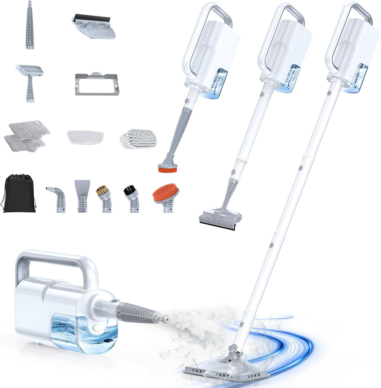 ScrubWiz Steam Mop Cleaner with Detachable Handheld Steamer, 10-in-1 Multi Accessories, Washable