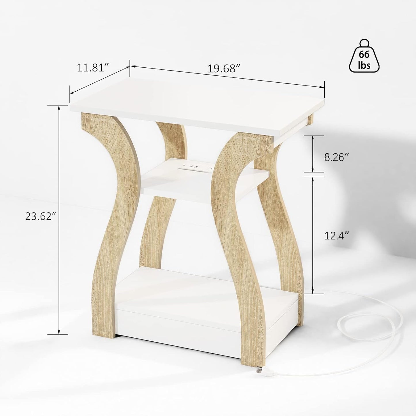 End Table with Charging Station, Side Table with USB Ports and Outlets, Nightstand, 3 Tier End