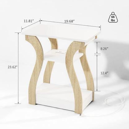 End Table with Charging Station, Side Table with USB Ports and Outlets, Nightstand, 3 Tier End