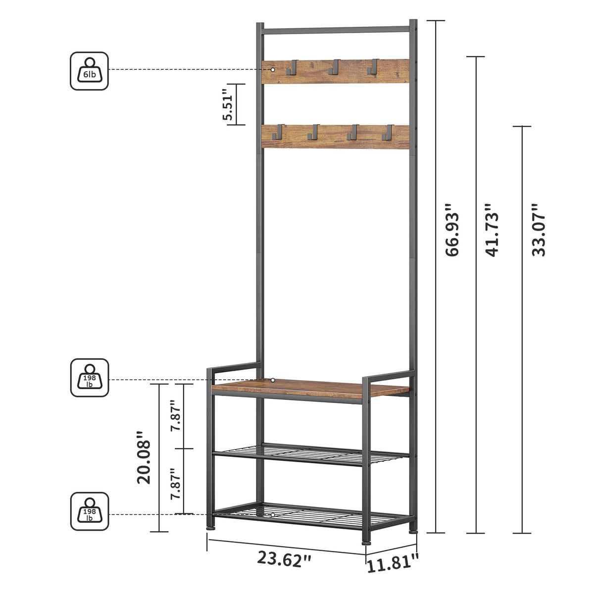 Leadpro Coat Rack Hall Tree with Shoe Storage, Entryway Hall Tree Storage Bench, Wood Look Accent