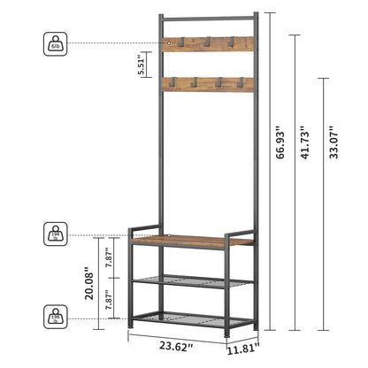 Leadpro Coat Rack Hall Tree with Shoe Storage, Entryway Hall Tree Storage Bench, Wood Look Accent