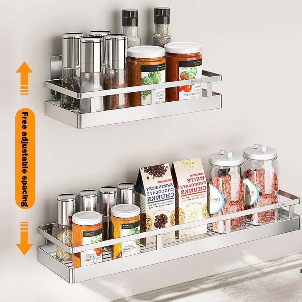 SUS304 Stainless steel Wall Mount Spice Rack Storage Basket - Seasoning Container, Kitchen Spice