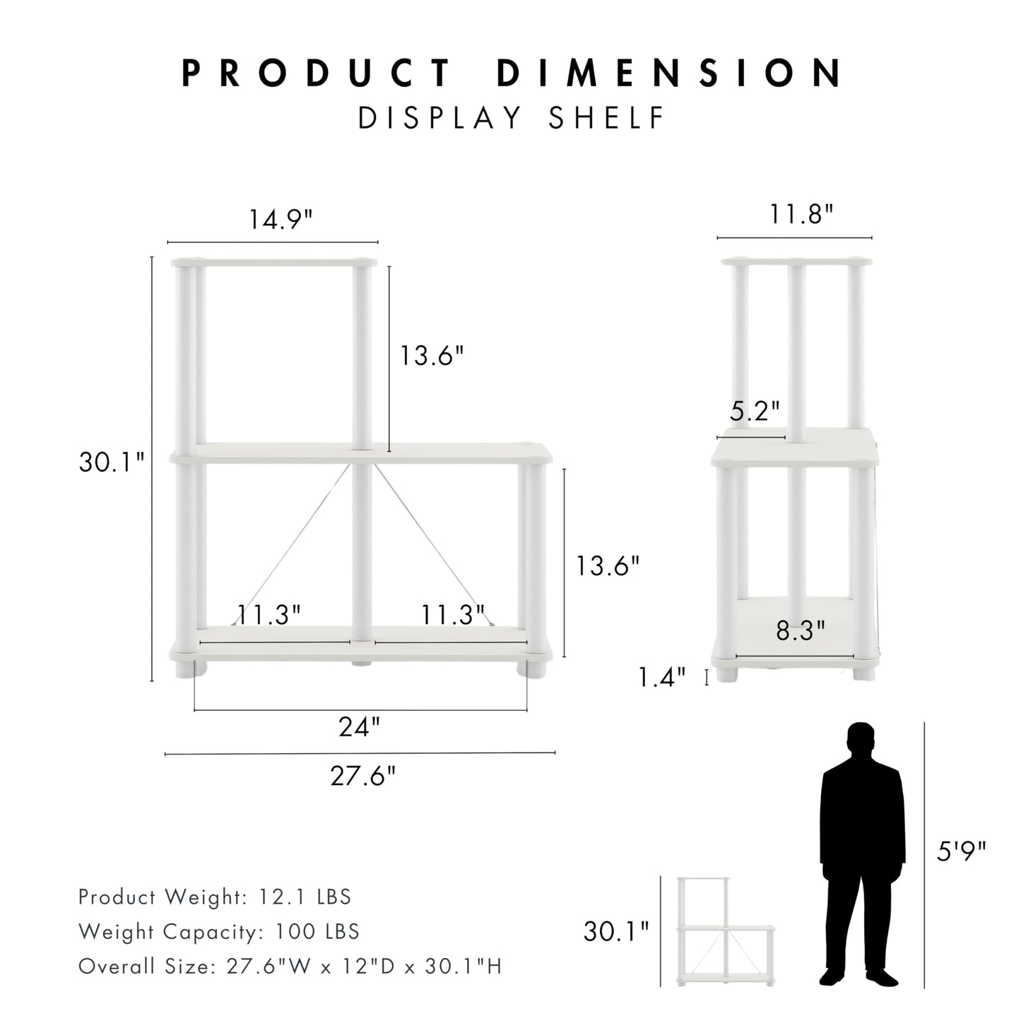 Homes: Inside + Out Apexa Modern 3-Cube Ladder Shelving Units, Collectibles Display Shelves, Easy