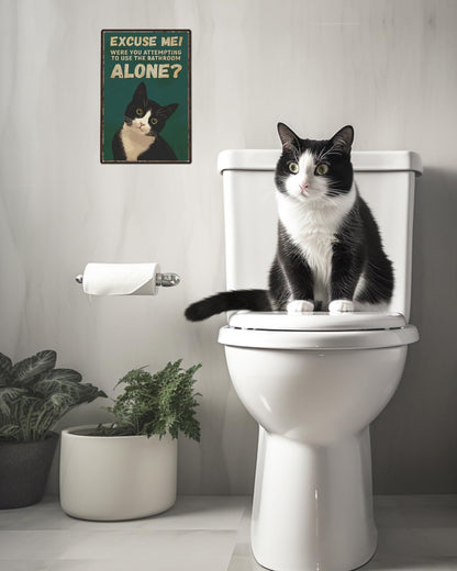 ALKB Funny Tuxedo Cat Metal Signs Black Cat Metal Poster Tuxedo Cat Lover Gift Vintage Bathroom