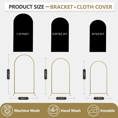 Arch Backdrop Stand and Cover Set, 3 Metal Balloon Arch Backdrop 7.2ft 6.6ft 6ft, Gold Arched Stand