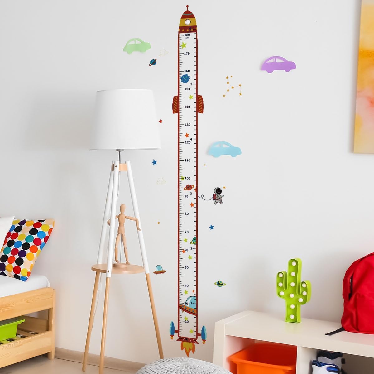Rocket Self-adheve Vinyl Nursery Wall Decal Baby Growth Chart Sticker for Bedroom Play Room Peel