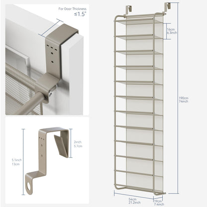 Whitmor 36 Pair Over The Door Shoe Organizer, 12 Tier Hanging Shoe Organizer, Heavy Duty Metal &