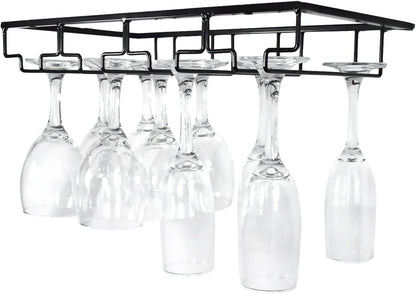 4 Rows Wine Glass Rack Under Cabinet Hanging Stemware Wine Glass Holder Under Shelf, 2 Packs Wire