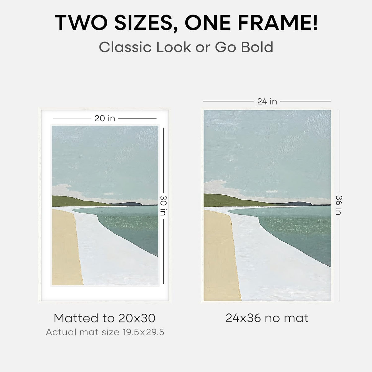 Homeforia White Picture Frame 24x36, High End Oak 24 x 36 Wood Poster Frame with Mat 20 by 30 for