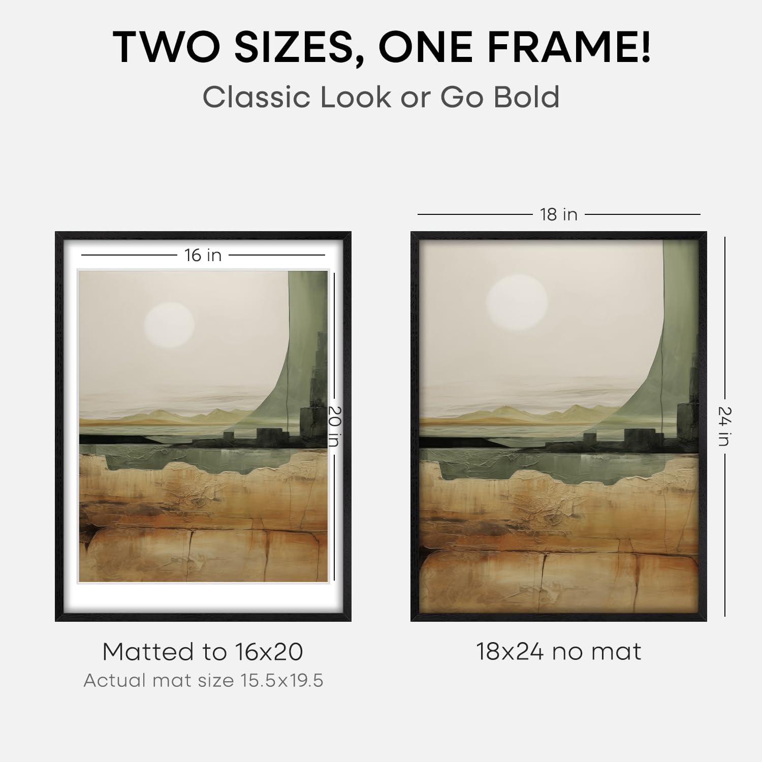 Homeforia Black Wooden Frame 18x24, High End Oak 18x24 Wood Picture Frames with Mat 16x20 Photo, 18