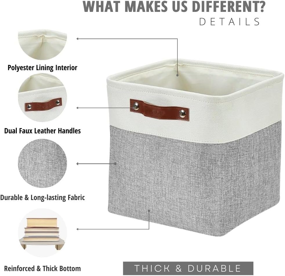 DECOMOMO Storage Cubes, 11x11 Cube Storage Bins, Baskets for Shelves (Grey & White, Cube 11" - 4