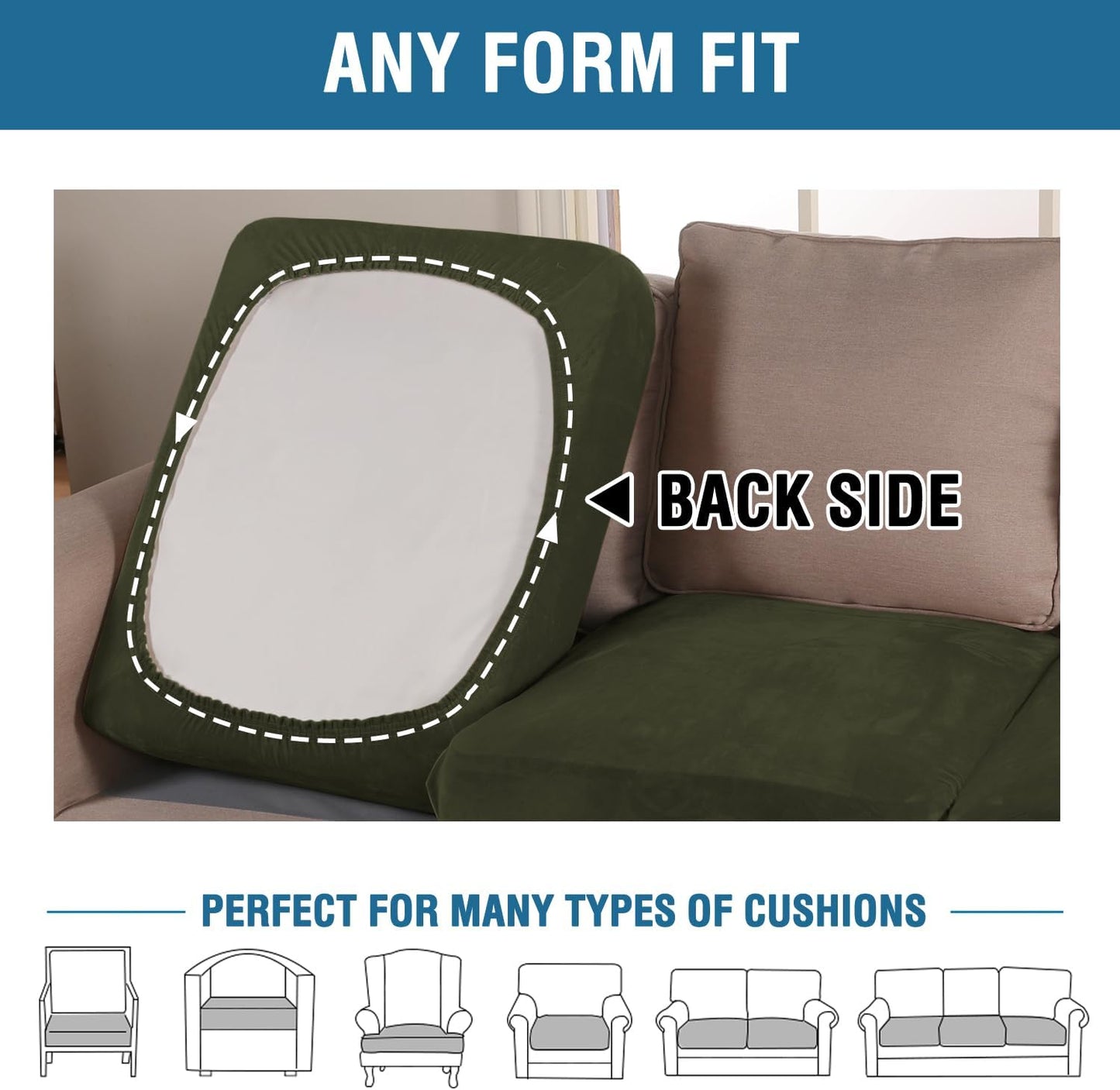 H.VERSAILTEX Velvet Stretch Couch Cushion Cover Plush Cushion Slipcover for Chair Cushion Furniture