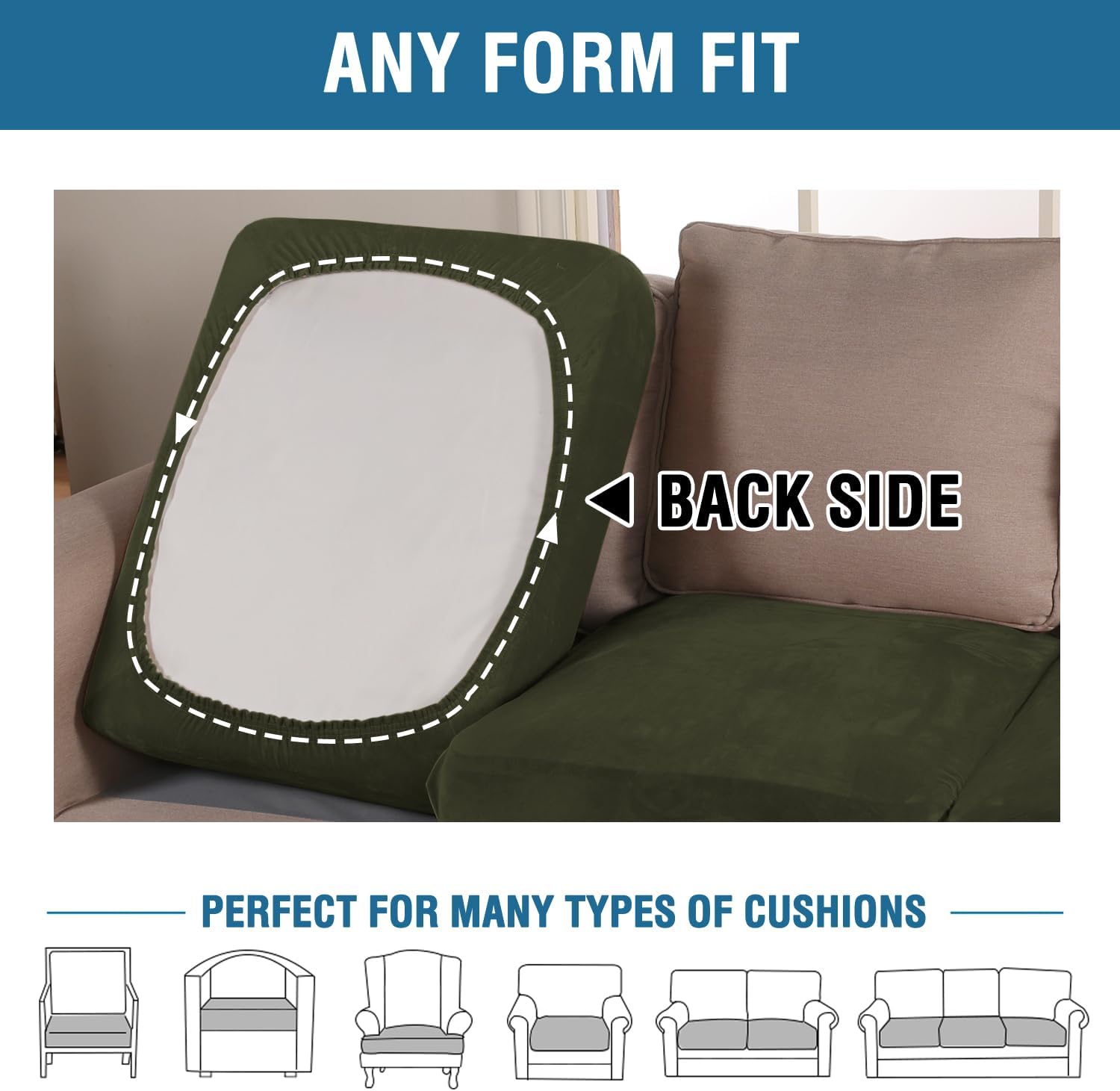 H.VERSAILTEX Velvet Stretch Couch Cushion Cover Plush Cushion Slipcover for Chair Loveseat Sofa