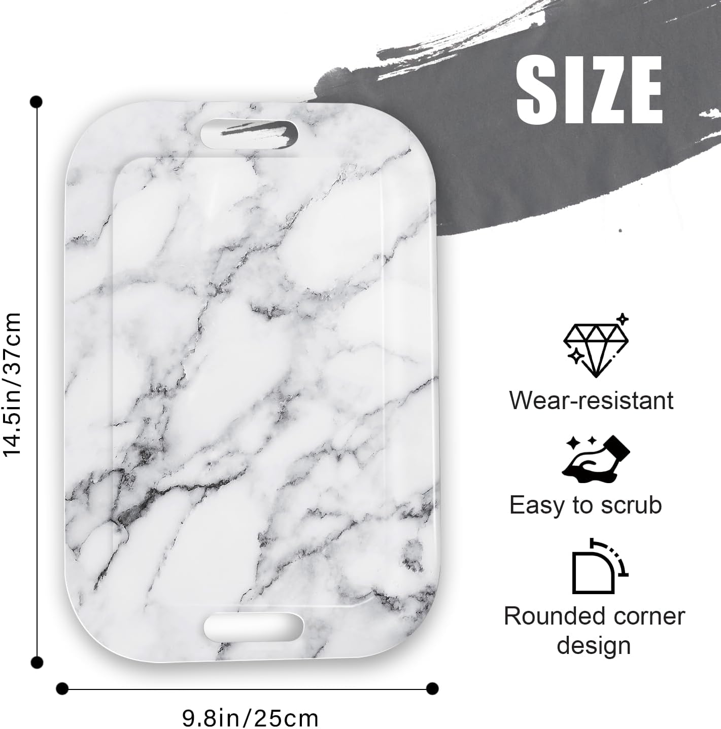 Serving Trays with Handles, 14.5 x 9.8 inch Rectangular Plastic Tray for Restaurant, Kitchen, Gray