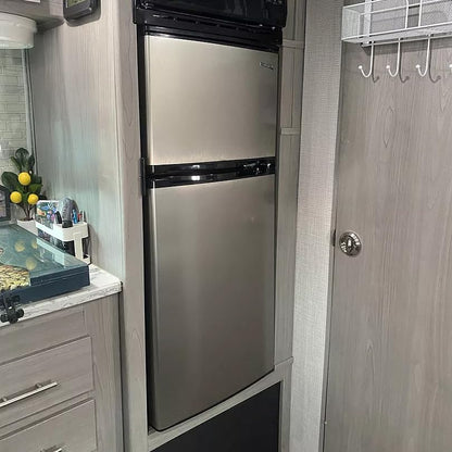 RecPro 4.4 Cu Ft RV Refrigerator | 12V Stainless Steel Fridge with Freezer | Frost-Free, Adjustable