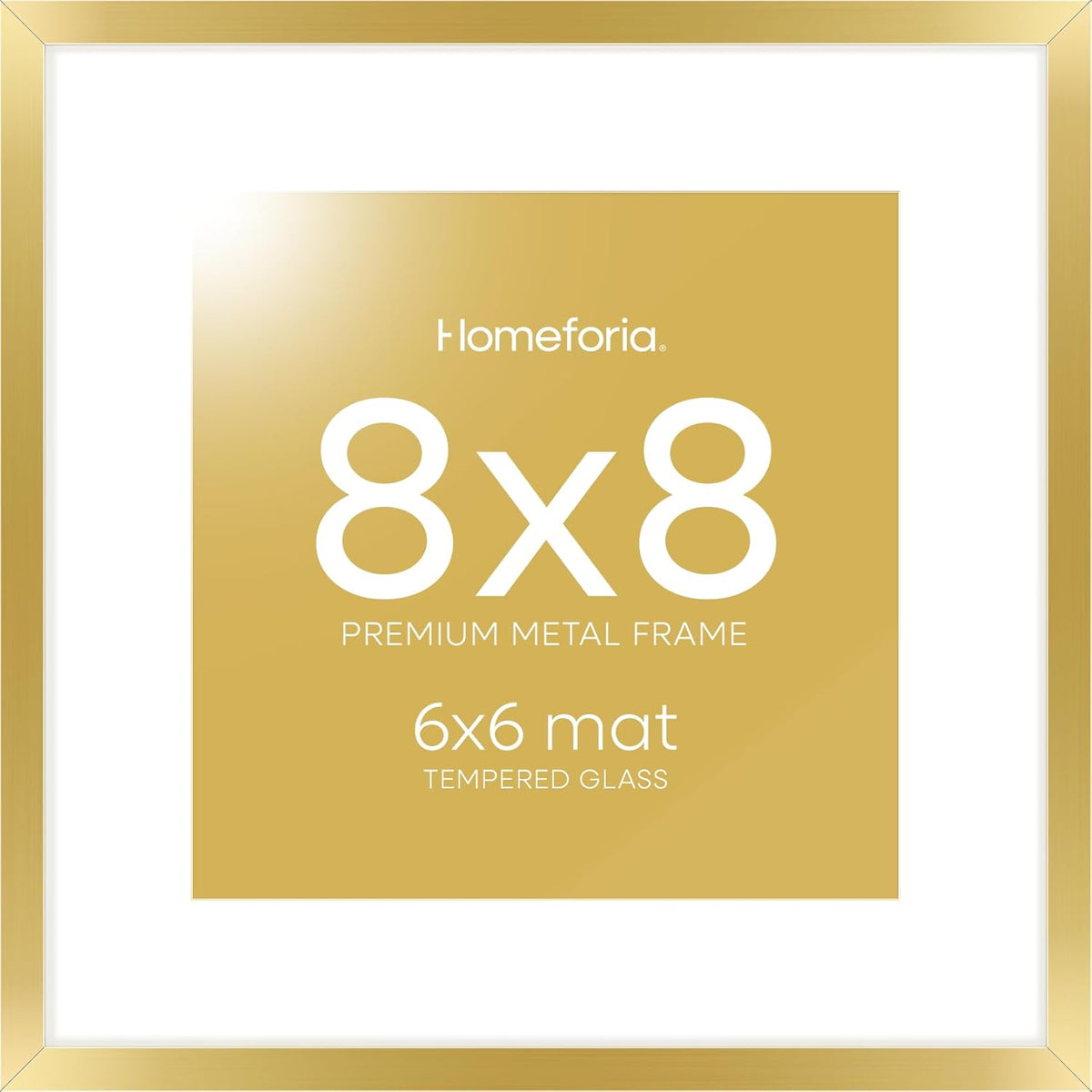 Homeforia 8x8 Picture Frame Gold, High End Metal 8 x 8 Square Photo Frames with Mat 6 by 6, 8x8