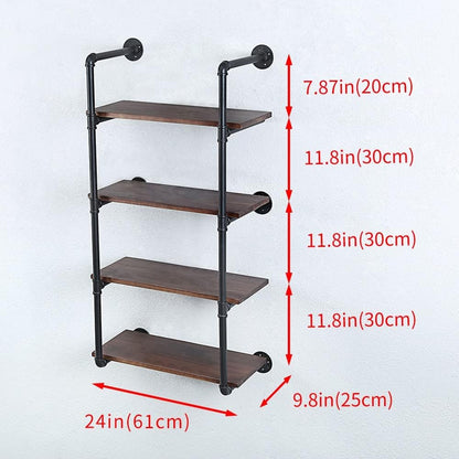 Industrial Pipe Shelving Wall Mounted,24in Rustic Metal Floating Shelves,Steampunk Real Wood Book