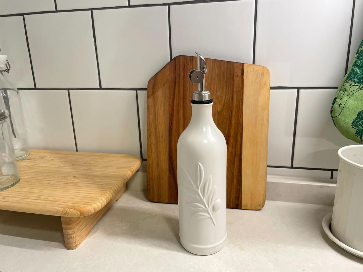 20 Oz Ceramic Olive Oil Dispenser Bottle, with Stainless Steel Spout & Funnel, Ideal for Oil