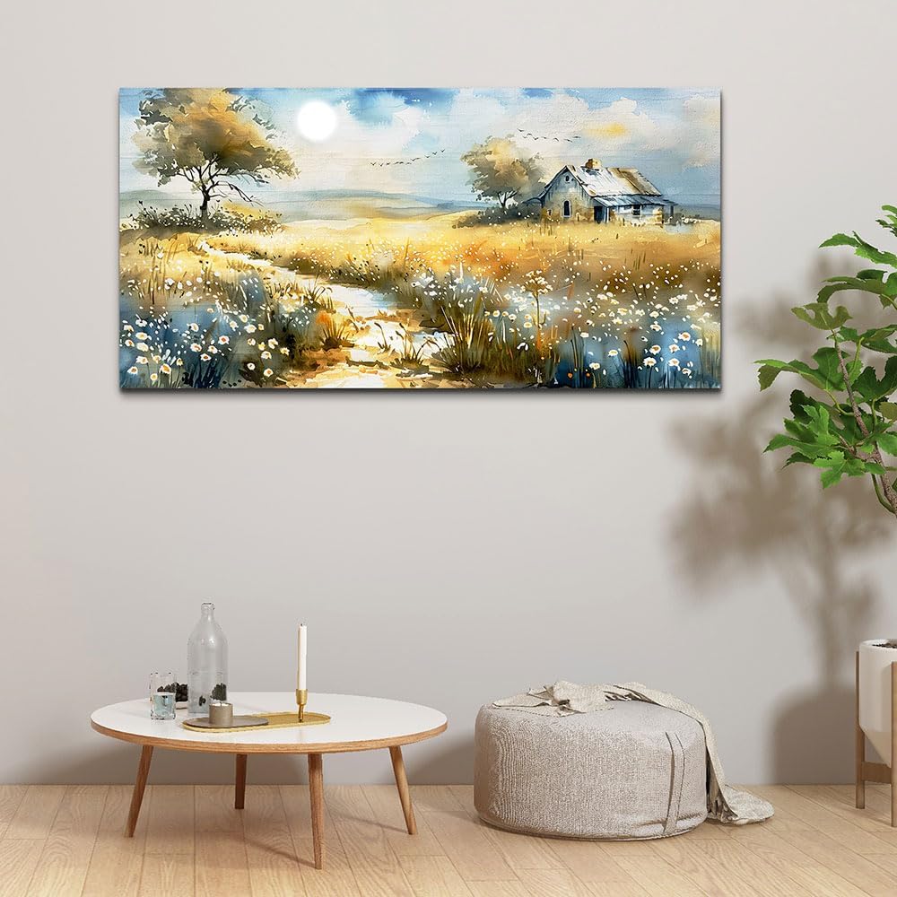 KELIYUAN Large Country Field Painter House Decorated Wildflower Field Landscape Painting Living