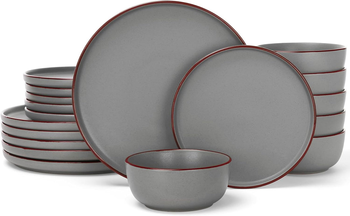 Famiware Mercury Plates and Bowls Sets, 18 Pieces Stoneware Dinnerware Sets, Dishes Set for 6