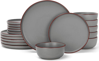 Famiware Mercury Plates and Bowls Sets, 18 Pieces Stoneware Dinnerware Sets, Dishes Set for 6