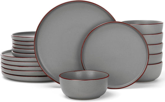Famiware Mercury Plates and Bowls Sets, 18 Pieces Stoneware Dinnerware Sets, Dishes Set for 6