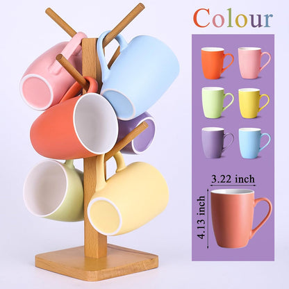 Coffee Mugs Set of 6, 12oz Ceramic Coffee Mugs with Handle, Colorful Matte Porcelain Coffee Mug for