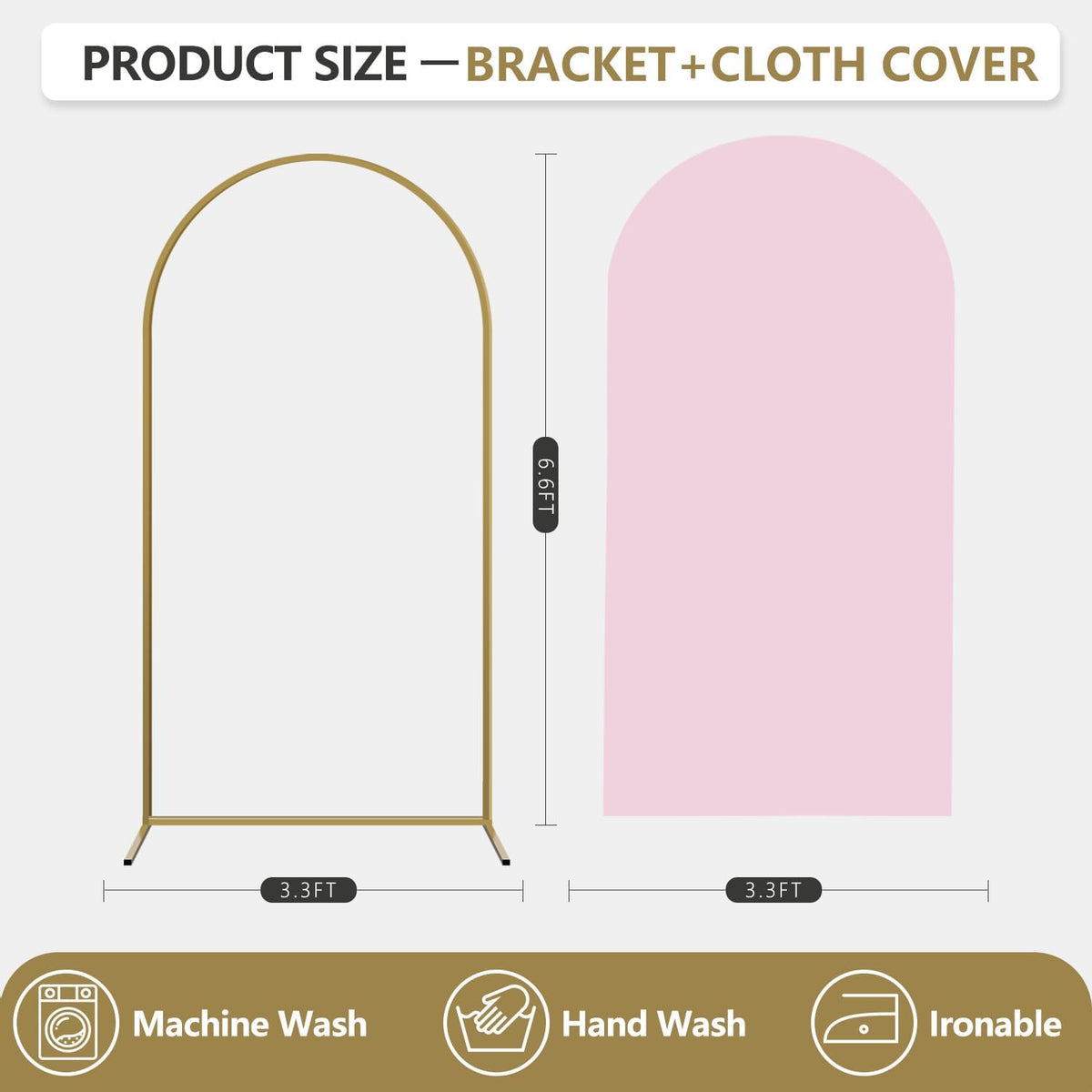 Arch Backdrop Stand and Cover Set, Metal Balloon Arch Backdrop 6.6ft, Gold Arched Stand Frame for