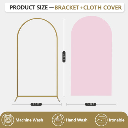Arch Backdrop Stand and Cover Set, Metal Balloon Arch Backdrop 6.6ft, Gold Arched Stand Frame for