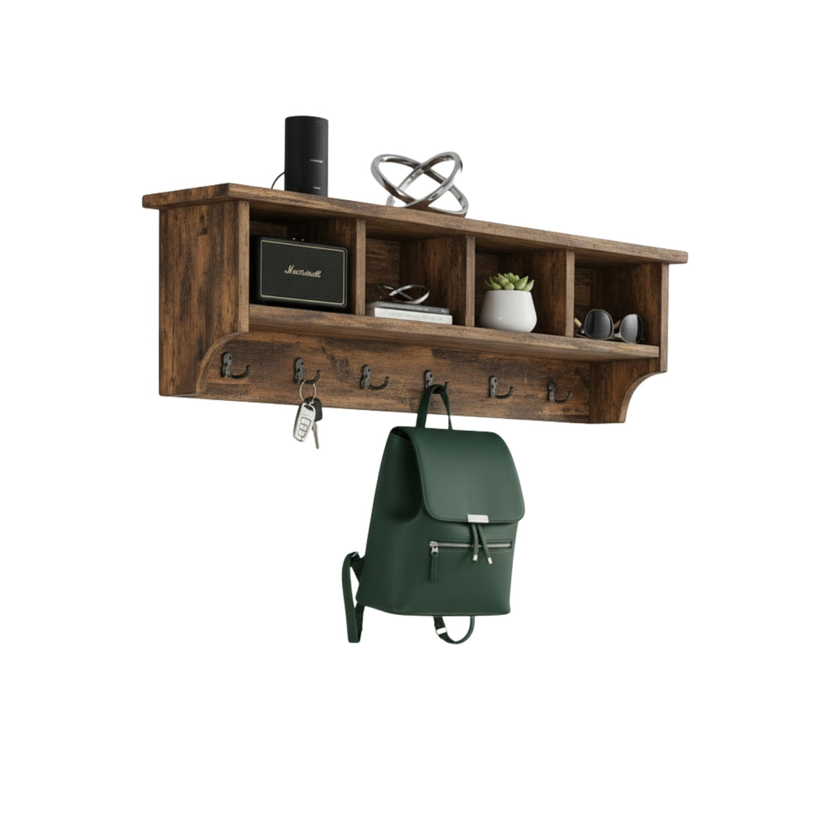 Pomona Solid Wood Entryway Coat Rack with Cubbies, Rustic Brown, 48 Inch
