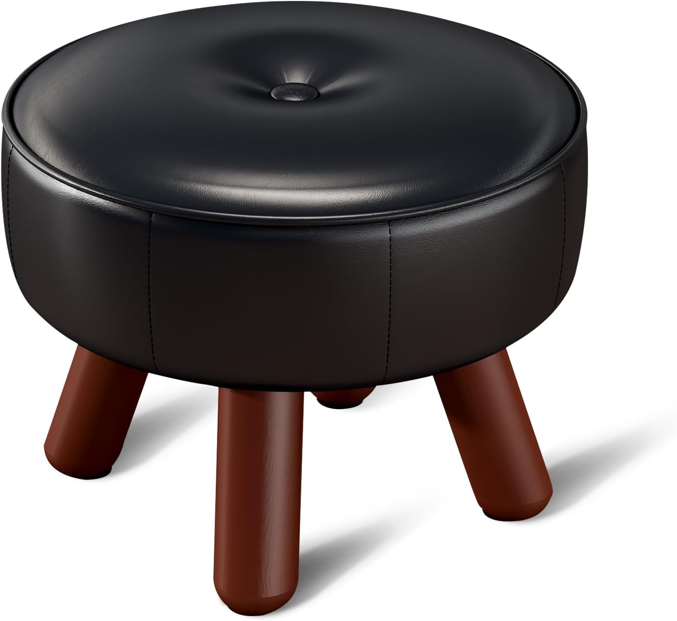13in Small Foot Stool Ottoman, Round Faux Leather Foot Rest, Footstool Ottomans with Rubber Legs