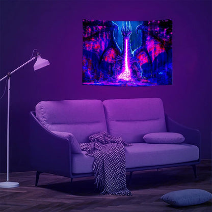 ADDWel Blacklight Dragon Tapestry, Cool Evil-Dragon Tapestry Glow In The Dark, UV Reactive Black