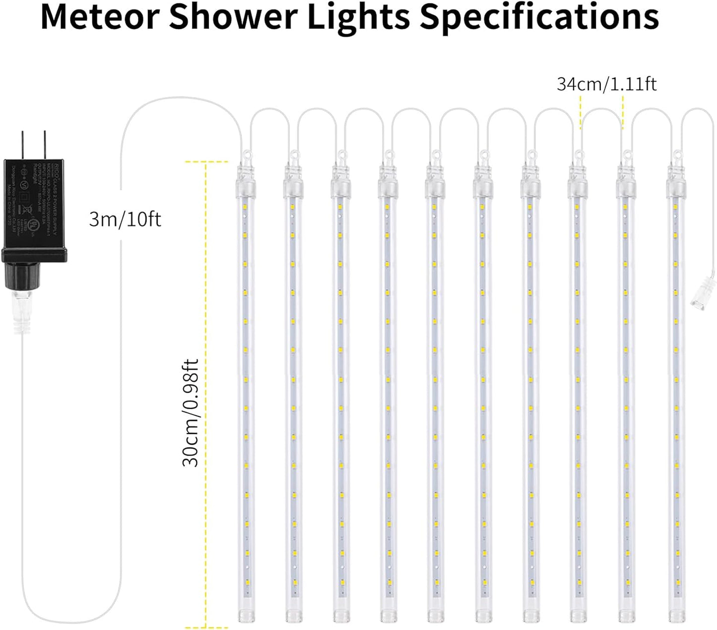 2 Pack Christmas Meteor Shower Rain Lights 12inch, 20 Tube 480 LEDs Icicle Outdoor Raindrop for