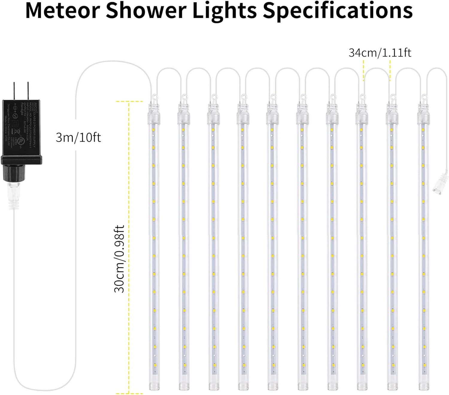 2 Pack Christmas Meteor Shower Rain Lights 12inch, 20 Tube 480 LEDs Icicle Outdoor Raindrop for