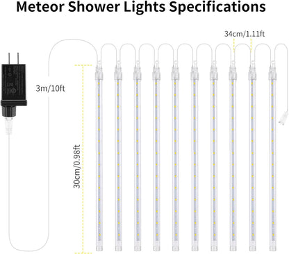 2 Pack Christmas Meteor Shower Rain Lights 12inch, 20 Tube 480 LEDs Icicle Outdoor Raindrop for