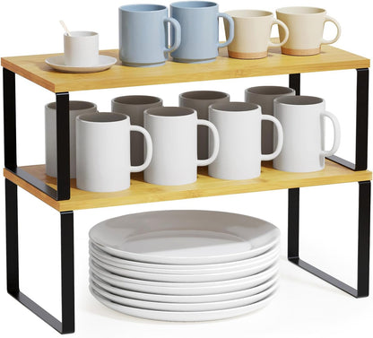 SpaceAid Cabinet Shelf Organizers 2 Pack, Kitchen Counter Rack Shelves Riser, Stackable Expandable