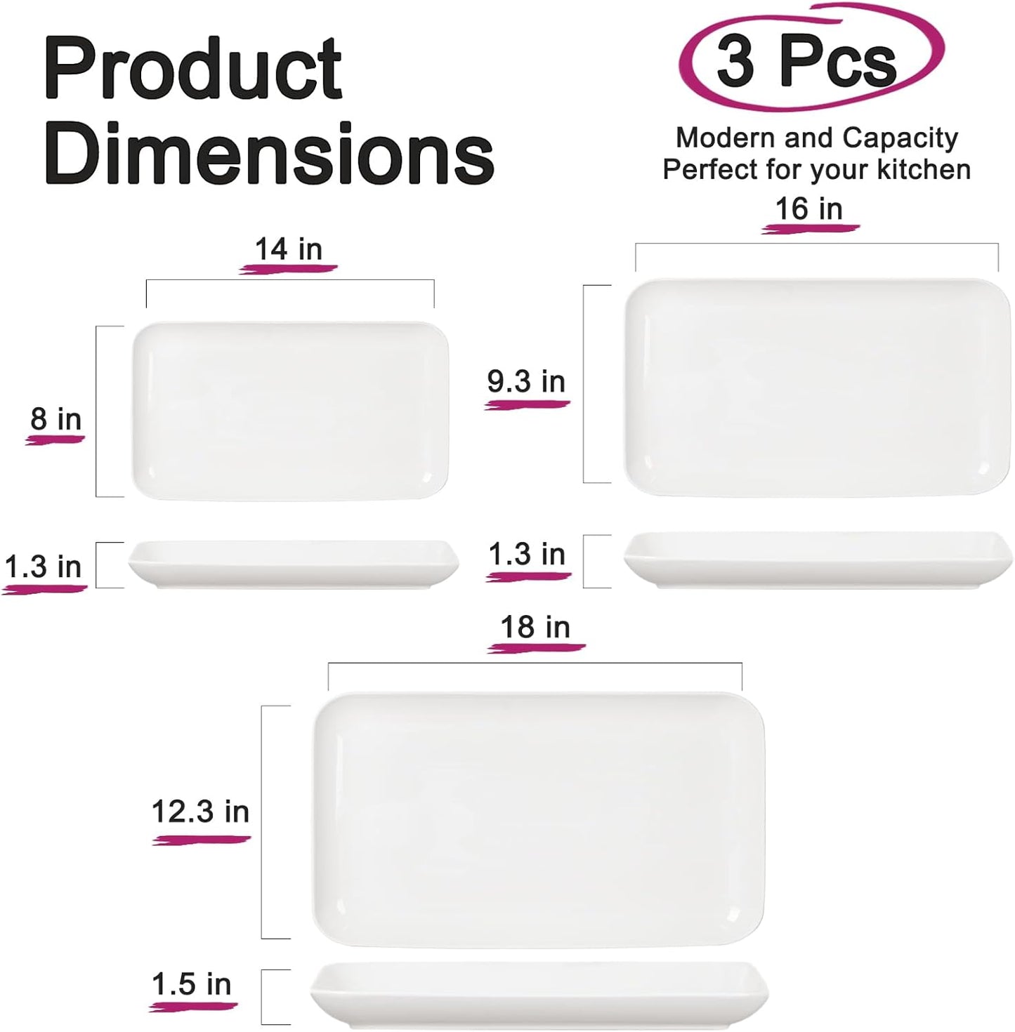 DELLING Serving Platter, 18/16/14inch Large Serving Tray, Serving Platters for Snacks, Fruit